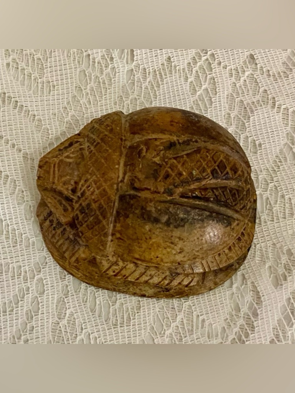 Antique Brown Soapstone Carved Scarab 3in x 2.5in x 1.75in